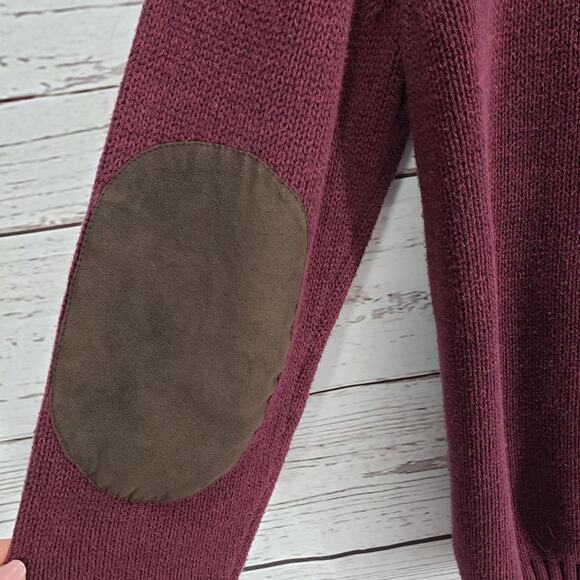 Chaps Men's Maroon Knit Elbow Patch 100%Cotton Sweater Size Medium - Picture 6 of 12